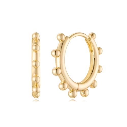 MYEARS Women Earrings Gold Huggie Hoop 14K Small Simple Hypoallergenic Everyday Jewelry - style: Bead Ten