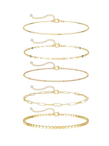 14K Gold/Silver Plated Ankle Bracelets for Women Anklet Set Waterproof Tarnish Resistant Adjustable Dainty Layered Lightweight Hypoallergenic Vacation Beach Pool Party Summer Jewelry Gift - style: Style6