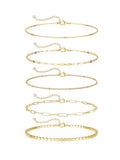 14K Gold/Silver Plated Ankle Bracelets for Women Anklet Set Waterproof Tarnish Resistant Adjustable Dainty Layered Lightweight Hypoallergenic Vacation Beach Pool Party Summer Jewelry Gift - style: Style6