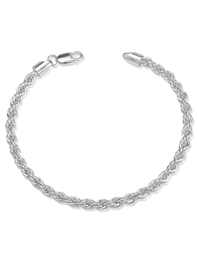 925 Sterling Silver Rope Bracelets 2/3/5mm Silver/Gold Plated Bracelets for Women Rope Chain Bracelet for Men 6.5-9 Inches - color: Silver 5mm, size: 9