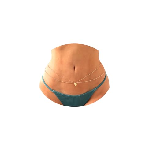 Belly Waist Chain Beads Layered Belly Chains Gold Plated Sexy Bikini Body Chain Adjustable Jewelry for Women - style: D-big heart