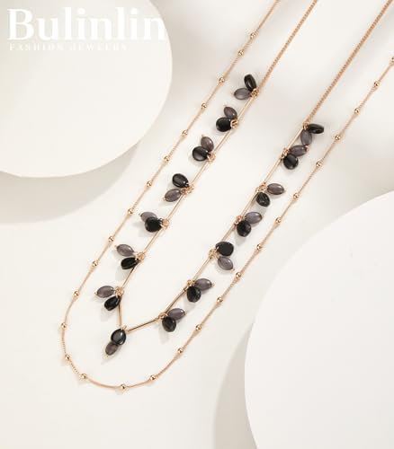 BULINLIN Layered Long Necklaces for Women Long Beaded Chain Necklace CostumeJewelry Mothers Day Gifts for Mom - color: Black