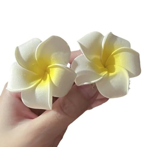 Hair Flower Clips, 4Pcs 7cm White and Pink Hawaiian Frangipani, Plumeria Foam Head Flower Party Beach Hair Clip flower, Hawaiian Hair Clips