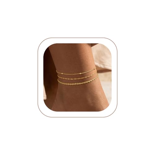 VIROMY Gold Ankle Bracelets for Women - Layered Anklets for Women Waterproof Beach Jewelry Gifts - color: Anklet H-Gold