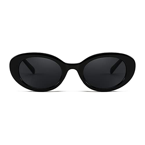 FEISEDY Sunglasses Womens, Retro Oval Cateye Sun Glasses Men, Small 90s Style B4128 - color: Black