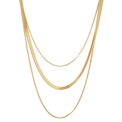 Gold Necklaces for Women Gifts - 14K Gold Plated Necklace for Women Necklaces for Her Tiny Fashion Jewelry for Teens，for Women Friends Jewelry Gifts，Necklace Gold Jewelry Birthday Gifts - style: Three layer double-layer snake bone necklace