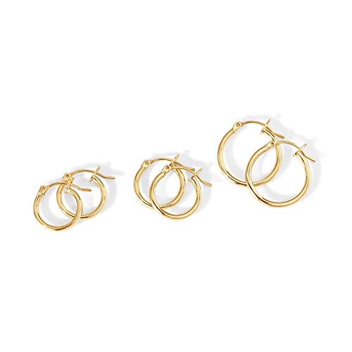 PAVOI 18K Gold Plated 925 Sterling Silver Posts Small Hoop Earrings for Women - Trendy Geometric Plain Chunky Huggie Earscape Piercing Pack - Hypoallergenic Everyday Gold Hoop Earrings Set - style: Thin Hoops