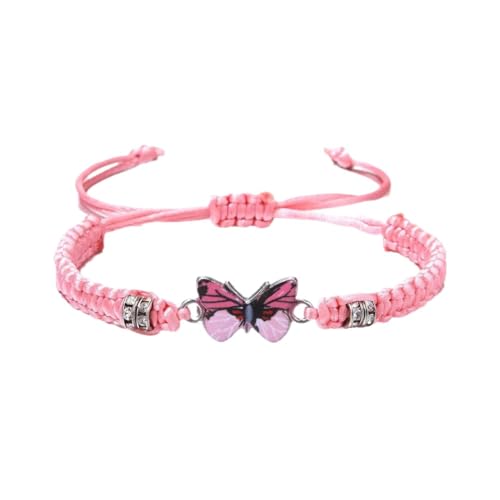 Butterfly Bracelets for Women Colorful Charm Woven Adjustable Strings Butterfly Bracelets Cute Handmade Boho Adjustable Braided Rope for Couple Women Friendship BFF Party Family Jewelry - color: pink