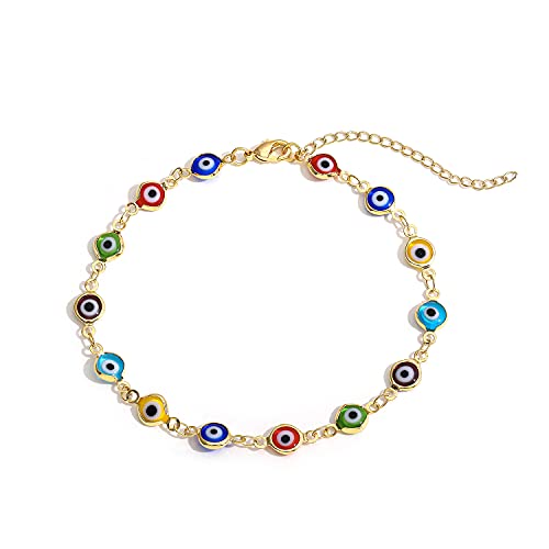 SLOONG Evil Eye Beaded Anklet Bracelets for Women, 14K Gold Plated Ankle Bracelet Jewelry Beach Beads Anklet Set Ankle Bracelets for Women - color: Eye Beads
