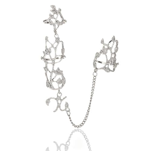Yalice Charm Leaf Full Finger Ring Bracelets Dainty Knuckle Open Ring Harness Hand Chains Adjustable Statement Rings Jewelry for Women Gift - color: Silver