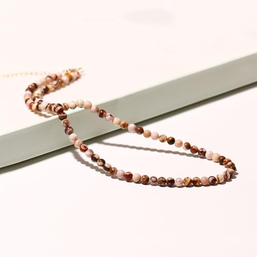 Simple Choker Necklace for Women Real Stone and Crystals Necklaces 4mm Beaded Choker Jewelry Meditation Gift for Women (16"+2") - style: Australian Zebra Stone