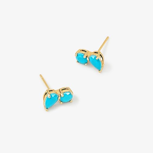 Turquoise Stud Earrings for Women, 14K Gold Plated Created Gemstone Minimal Design Everyday Boho Jewelry Gifts - style: Round Teardrop