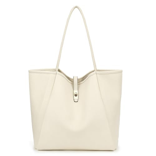 TANTOMI Tote Bag for Women Vegan Leather Purses and Handbags Ladies Waterproof Big Shoulder Bag for Travel - color: A-cream White