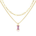 Dainty Gold Charm Necklaces for Women Non Tarnish, 14K Trendy Blue Green Cubic Zirconia Emerald Pendant Birthstone Necklaces Birthday Gifts for Women Waterproof Jewelry - color: 06-June(Alexandrite)