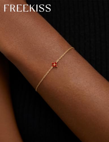 Freekiss Gold Stack Bracelets for Women: Dainty Thin Bracelet Set Trendy 14K Gold Plated Waterproof Bracelets for Women Adjustable Tennis Beaded Figaro Rope Paperclip Box Link Bracelet Gold Jewelry - style: 01 January Garnet - Loyalty