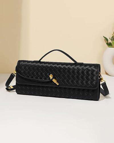 NEWBELLA Handwoven Women's Clutch Purse, Crossbody Bag with Adjustable Strap for Evening & Casual Use - color: Black