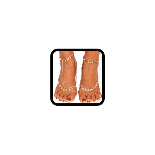 2PCS Gold Barefoot Sandals for Women Sequins Foot Chains Boho Beaded Anklets Layered Tassel Barefoot Sandals Jewelry - style: Sequins-A