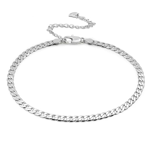 Dankadi 925 Sterling Silver Anklets Bracelet Women/Men Waterproof Simple Durable Chopin Chain/Cuban Link/Figaro/Box/Twist Rope Chain For Beach Foot Jewelry Gift - color: 4MM Blade Chain, size: 30cm