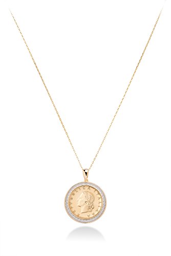 Miabella 18K Gold Plated 925 Sterling Silver Diamond Accent Genuine Italian 20 Lira Coin Medallion 18 Inch Chain Pendant Necklace for Women