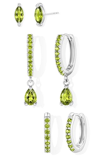 14K Gold Plated Small Huggie Hoop Earrings Set for Women, Hypoallergenic Dainty Sterling Silver Dangle Studs for Cartilage Helix, Lightweight Trendy Cute Stack Birthstone Jewelry Gift - color: 08_Peridot_Aug_Silver
