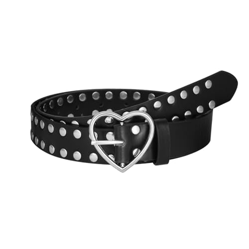 MILAKOO Punk Leather Waist Belt for Women Vintage Accessories for Hippie Skateboarding Enthusiasts - color: M: Black-heart