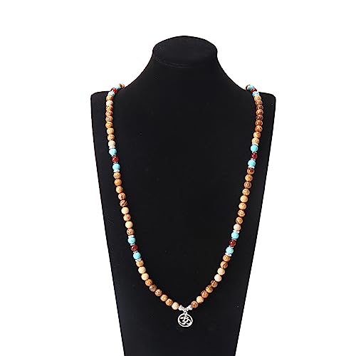 108 Mala Beads Necklace 7 Chakra Buddhist Prayer Beaded Bracelet Tree of Life Pendant Stone Yoga Necklace - color: Picture Jasper