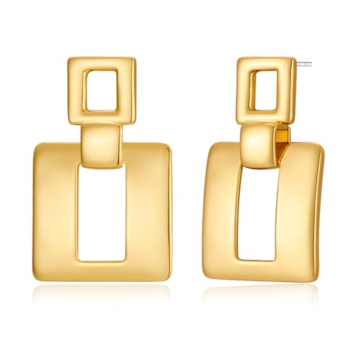 MUYAN Gold Silver Geometric Drop Dangle Earrings for Women Brushed Link Square Dangle Earrings Trendy Jewelry - color: C Gold