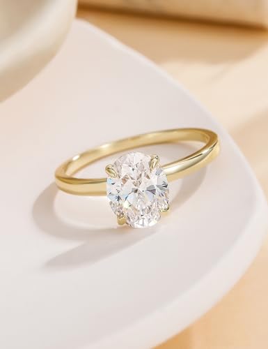 EAMTI 3CT 925 Sterling Silver Engagement Rings Oval Cut Solitaire Cubic Zirconia CZ Wedding Promise Rings for Her Wedding Bands for Women Size 3-11 - color: Brass-Gold