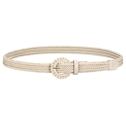 JASGOOD Women's Straw Braided Woven Boho Belt - Skinny Raffia Waist Strap for Summer Dresses & Jeans(Width:0.9") - color: Beige, size: Waist size below 28"