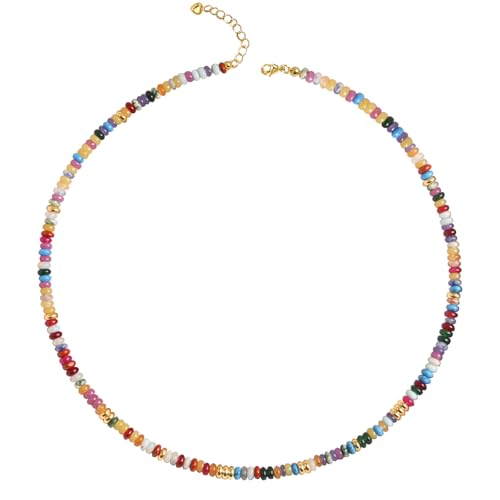 Beaded Gemstone Necklaces for Women Colorful Boho Choker Necklace Beauty And Spirit For Women (blue-silver) - color: mix-purple