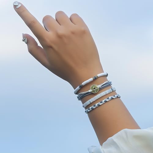 FANCY SHINY Boho Nautical Compass String Bracelets Beaded Clay Beads Bracelet Stackable Friendship Bracelets Summer Beach Outfits for Women Girls - color: Grey