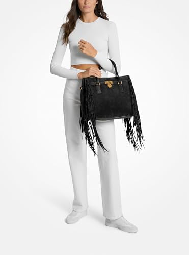 Michael Kors Women's Hamilton Satchel - color: Antique Gold-tone Hardware/Fringe Suede/Black