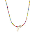 Colorful Pearl Beaded Initial Choker Necklaces for Women, Boho Handmade Personalized Seed Beads Letter Name Necklace Beach Surfer Bohemian Jewelry Gift - color: V