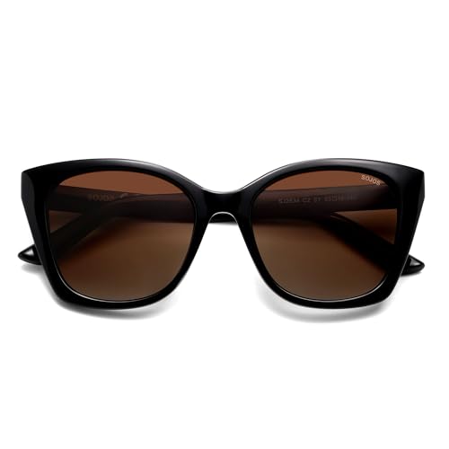 SOJOS Vintage Oversized Cateye Sunglasses Womens UV400 Large Designer Shades Lentes De Sol Para Mujer SJ2634 - color: Black/Brown