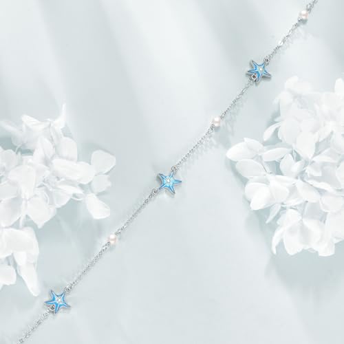 CRMAD Beach Starfish Anklet for Women Sterling Silver Moonstone Beach Anklet Irish Jewelry (starfish) - style: starfish-P