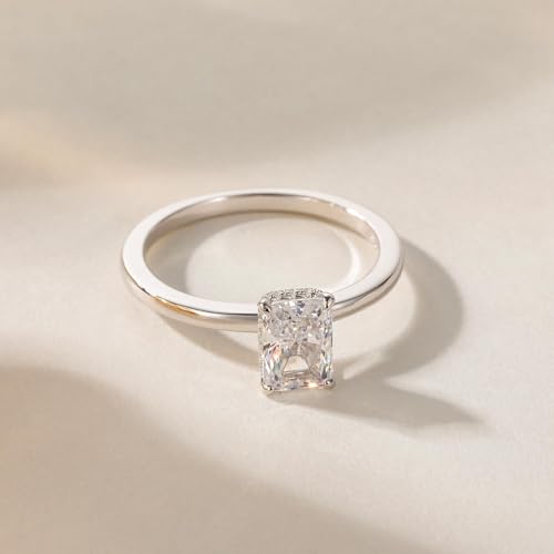 EAMTI 1/2/3/4CT 925 Sterling Silver Engagement Rings Radiant Cut Solitaire Cubic Zirconia CZ Wedding Promise Rings for Her Wedding Bands for Women Size 3-11 - color: Silver-1CT