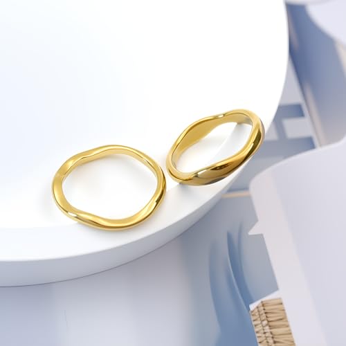 Gold Rings for Women Dainty Stacking Ring Set 18K Gold Plated Thumb Rings Non Tarnish Chunky Thin Gold Jewelry