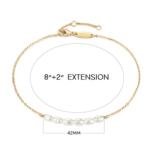 MEVECCO Women Gold Anklet Boho Delicate Handmade 18k Gold Plated Dainty Beach Pearl Foot Chain Ankle Bracelet Adjustable Wafer Anklet for Women ANK-Pearl
