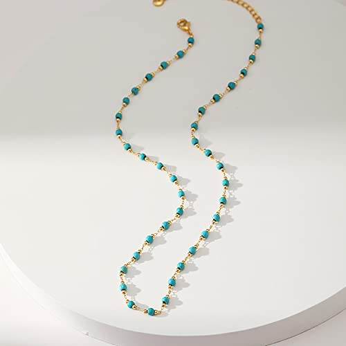 Beaded Choker Necklaces for Women 18k Gold Plated Dainty Gold Choker Necklaces for Women - style: turquoise choker