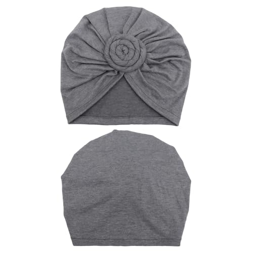 DRESHOW 5 Pack Knotted Headwraps for Women African Turban Pre-Knotted Beanie Headwraps Hair Covers - color: 5 Pack Donuts: Ivory, Taupe, Black, Gray, Fuchsia