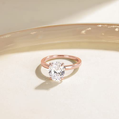 EAMTI 3CT 925 Sterling Silver Engagement Rings Oval Cut Solitaire Cubic Zirconia CZ Wedding Promise Rings for Her Wedding Bands for Women Size 3-11 - color: Sterling Silver-ROSE GOLD