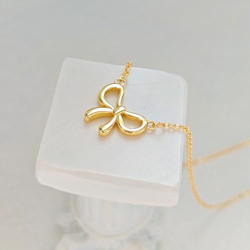 OGD Gold Necklace for Women, Bow Necklace 14K Layered Gold Necklace Dainty Bow Pendant Choker Necklace Trendy Bow Necklace Gold Chain Necklaces for Women Jewelry Gift - color: Gold Bow-1PCS