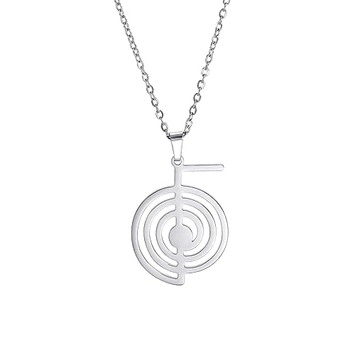 Dreamtimes Cho Ku Rei Reiki Necklace Protection Healing Symbol Yoga Necklace For Women Sacred Geometry Stainless Steel Drop Healing Energy Yoga Power Pendant Necklace Sacred Geometry Amulet - color: SILVER