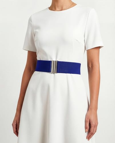 BlackButterfly Wide Elastic Waist Cinch Stretch Waistband Retro Vertical Clasp Buckle Belt - color: Royal Blue, size: Small