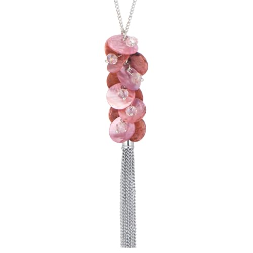 Noessla Boho Long Pendant Necklaces for Women Silver Tassel Long Necklace Sweater Chain Mothers Day Gifts Silver Costume Jewelry for Women - color: 81-Pink