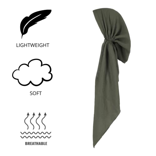 Pretied Head Scarves for Women Featuring Lightweight Crimped Material and Attractive - color: Solid Olive