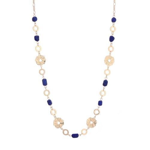 Long Gold Necklaces for Women Dainty Natural Stone Beaded Gold Necklace Mothers Day Gifts Boho Gold Costume Jewelry for Women - color: Navy Blue