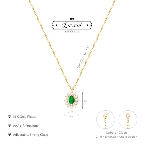 Luxval Diamond Pendant Gold Necklace for Women，Dainty 18k Gold Plated Choker Necklaces Simple Gold Jewelry Gifts for Women Girls - color: Gold-Emerald Necklace