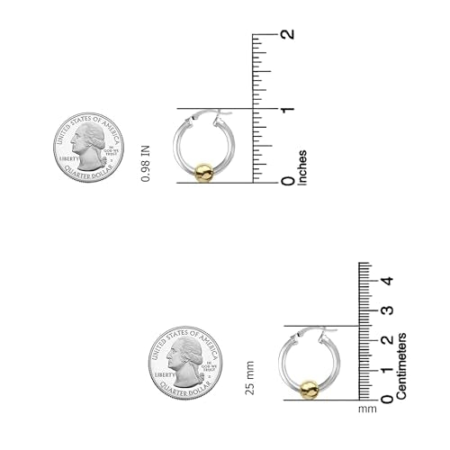 LeCalla 925 Sterling Silver Beaded Ball Hoop Earrings | Lightweight Sleeper Bead Ball Earring Hoops | Cape Style Hoop Earrings for Women - color: Thick Tube Two Tone