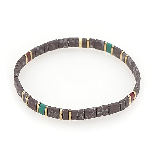 Sonateomber Tila Flat Beaded Stretch Bracelets for Women, Trendy Unique Colorful Square Beads Handmade Stack Bracelet Friendship Accessories Fashion Jewelry Gift - color: Grey Black